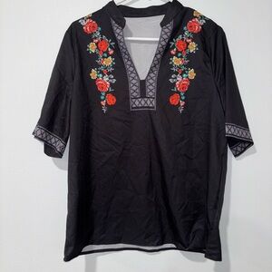 Shein Floral Pattern Black Women’s Shirt